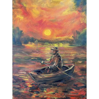 Ukrainian Fisherman at Sunset Painting by Marina Stognieva